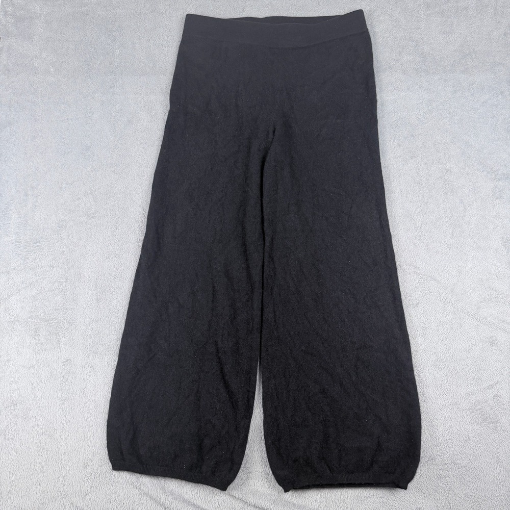 Saks Fifth Avenue 100% Cashmere Black Wide Leg Knit Pants Size Large XL